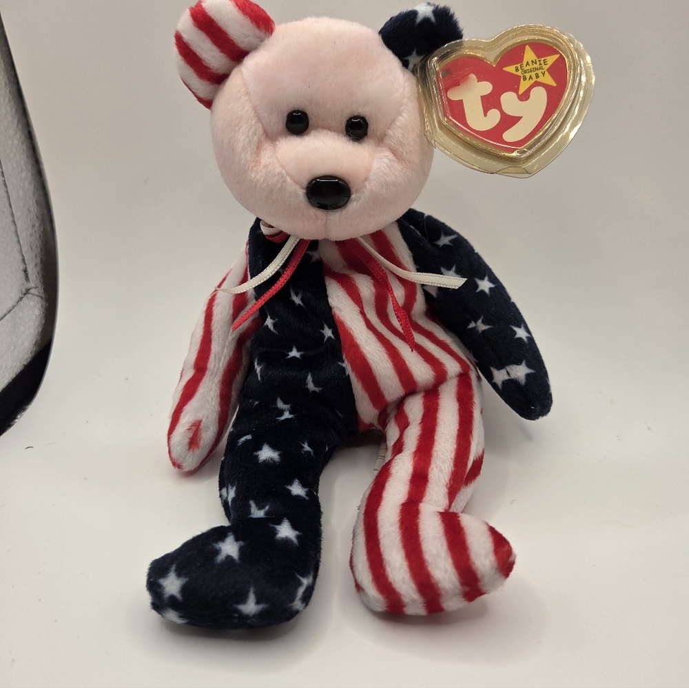 RETIRED TY BEANIE BABIES 1999 SPANGLE THE BEAR WITH A PINK FACE
